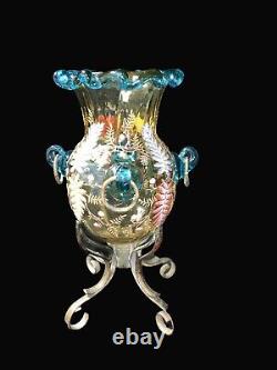 MOSER 1885 Mounted Fern-Leaf Antique Decorative Vase Brass Mount Rare ANTQ