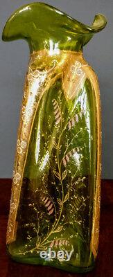 MOSER 1890's Art Nouveau Rare Blown Twisted Vase Enameled & 22K Gold 14 Tall