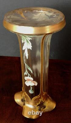 MOSER 1890's Rare, Unique & Tall Beautiful Enameled & Gold Hearts & Rose Design