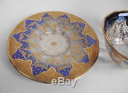 MOSER Bohemian COBALT BLUE Gilt GOLD ENAMEL STARS Art Glass BOWL Dish PLATE