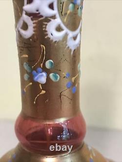 MOSER Cranberry Victorian Vase withGold Overlay Enamel Vintage
