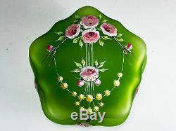 MOSER Decorated Blown Out Jewelery Patch Box Emerald Green Roses Wild Roses