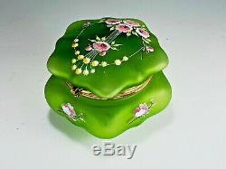 MOSER Decorated Blown Out Jewelery Patch Box Emerald Green Roses Wild Roses