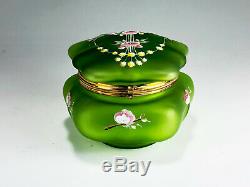 MOSER Decorated Blown Out Jewelery Patch Box Emerald Green Roses Wild Roses