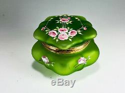 MOSER Decorated Blown Out Jewelery Patch Box Emerald Green Roses Wild Roses