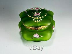 MOSER Decorated Blown Out Jewelery Patch Box Emerald Green Roses Wild Roses