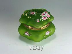 MOSER Decorated Blown Out Jewelery Patch Box Emerald Green Roses Wild Roses