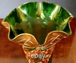 MOSER Early1900's Unique & Fine 12 Tall Green & Lots of Gold Flared Top Vase