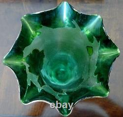 MOSER Early1900's Unique & Fine 12 Tall Green & Lots of Gold Flared Top Vase