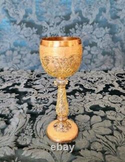 MOSER Rare Unique Hand Blown Gold Spider Gilded Amazing Stem 1870's Wine Glass