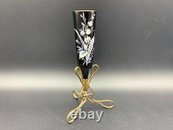 MOSER Violet Glass Epergne Vase Bronze Legs Enamel Painted Lilly of the Valley