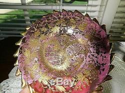 MOSER attributed cranberry & gold sherbert cup and underplate set AWESOME