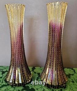 MOSER's Old unique, rare custom, non-production vase set. Amethyst, 22K Gold