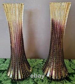 MOSER's Old unique, rare custom, non-production vase set. Amethyst, 22K Gold