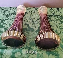 MOSER's Old unique, rare custom, non-production vase set. Amethyst, 22K Gold