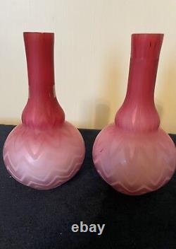 MOTHER-OF-PEARL MOP SATIN CASED GLASS 6 VASES PAIR Likely Thomas WEBB