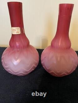 MOTHER-OF-PEARL MOP SATIN CASED GLASS 6 VASES PAIR Likely Thomas WEBB