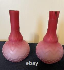 MOTHER-OF-PEARL MOP SATIN CASED GLASS 6 VASES PAIR Likely Thomas WEBB