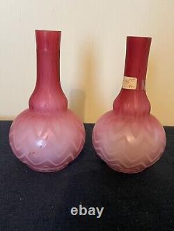 MOTHER-OF-PEARL MOP SATIN CASED GLASS 6 VASES PAIR Likely Thomas WEBB