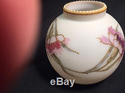 MT WASHINGTON SMITHBROS with TRADEMARK Enameled Carnations Satin Antique Vase Mint