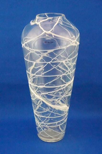 Murano Venezia Huge White Glass Paste Lattice Glass Vase 1900 Carlo Nason
