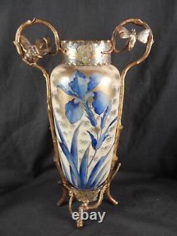 Magnificent Aesthetic Bronze Mounted Antique Bristol Hand Decorated Vase 14