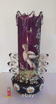 Magnificent Antique Harrach Bohemian Hand Painted Large Amethyst Art Vase 38.5cm
