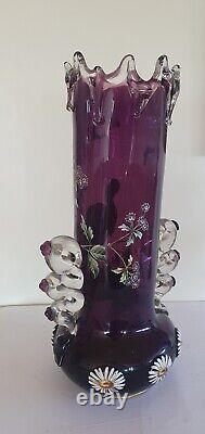 Magnificent Antique Harrach Bohemian Hand Painted Large Amethyst Art Vase 38.5cm