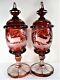 Matched Pair Ca 1880's Ruby Engraved Bohemian Pokals, Mint Condition Uncommom