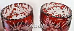 Matched Pair Ca 1880's Ruby Engraved Bohemian Pokals, Mint Condition Uncommom