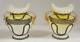 Matched Pair Of Antique Victorian Era Art Glass Vases Yellow & White Cased Glass