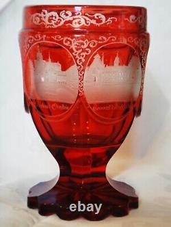 Mid 19th Century German Engraved Scenes Ruby Stained Cut Glass Goblet