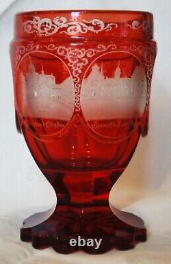 Mid 19th Century German Engraved Scenes Ruby Stained Cut Glass Goblet