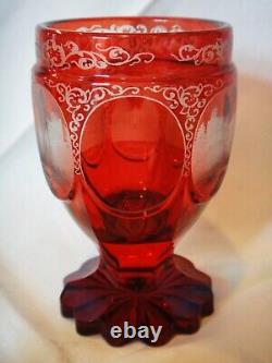 Mid 19th Century German Engraved Scenes Ruby Stained Cut Glass Goblet