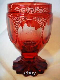 Mid 19th Century German Engraved Scenes Ruby Stained Cut Glass Goblet