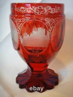 Mid 19th Century German Engraved Scenes Ruby Stained Cut Glass Goblet