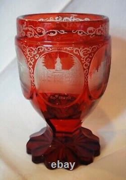 Mid 19th Century German Engraved Scenes Ruby Stained Cut Glass Goblet