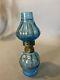 Miniature Victorian Decorated Art Glass Kero Oil Lamp With Shade