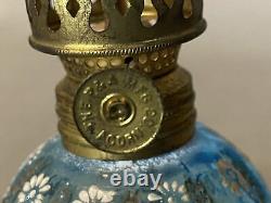 Miniature Victorian Decorated Art Glass Kero Oil Lamp with Shade