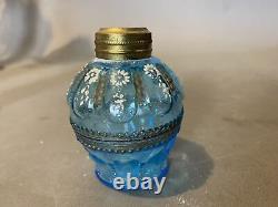 Miniature Victorian Decorated Art Glass Kero Oil Lamp with Shade