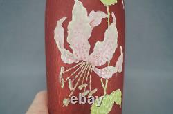 Mont Joye French Art Nouveau Hand Painted Stargaze Lily Cranberry Vase 1900 20