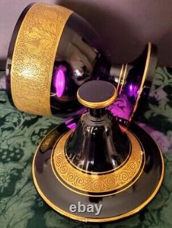 Moser 1890's Rare Dark Amethyst withGirl Musicians-Frieze Heavy Compote-Lid Huge