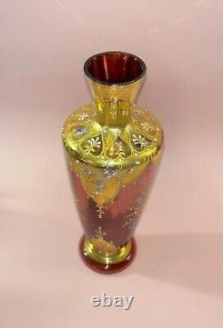 Moser 19th Century Cranberry Glass Vase Gold Guild & Enamel Accents