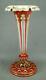 Moser Bohemian Cased Cranberry White Cut To Clear & Gold Gilt Stars Trumpet Vase
