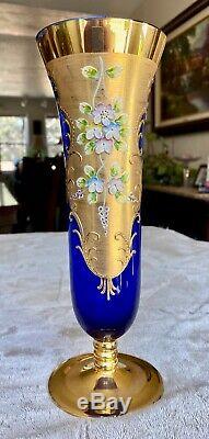 Moser Bohemian Czech Hand painted Cobalt Blue Gold & Enamel Vase 9