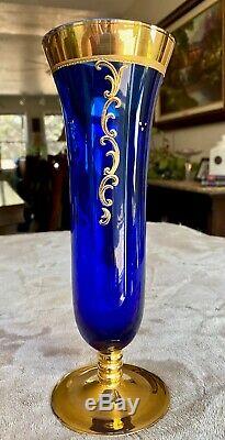 Moser Bohemian Czech Hand painted Cobalt Blue Gold & Enamel Vase 9