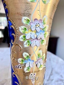 Moser Bohemian Czech Hand painted Cobalt Blue Gold & Enamel Vase 9