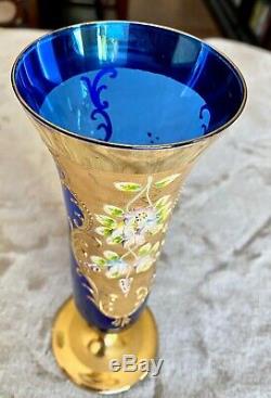 Moser Bohemian Czech Hand painted Cobalt Blue Gold & Enamel Vase 9