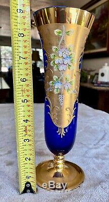 Moser Bohemian Czech Hand painted Cobalt Blue Gold & Enamel Vase 9