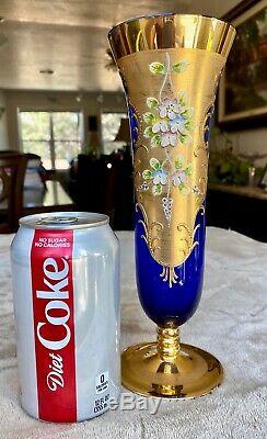 Moser Bohemian Czech Hand painted Cobalt Blue Gold & Enamel Vase 9